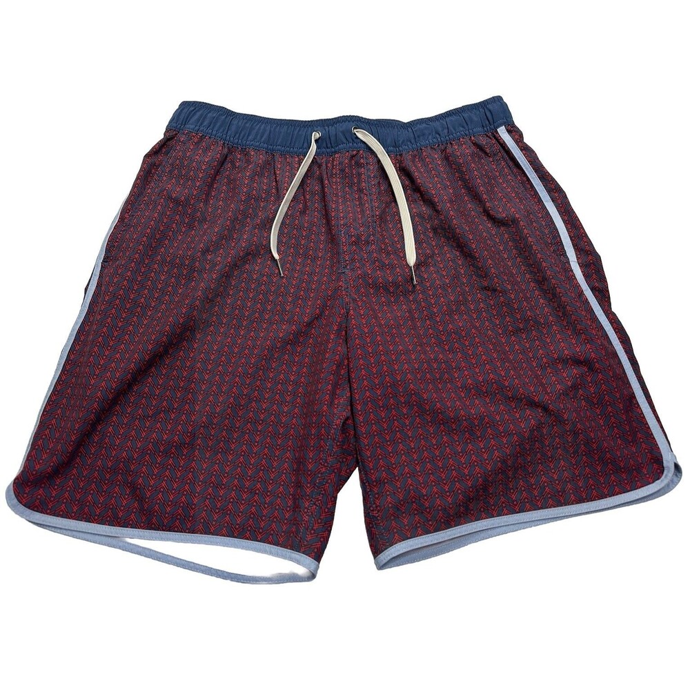 Men's Fair Harbor The Anchor Short Lined 8" Size Medium Nautical Red Wavy Geo